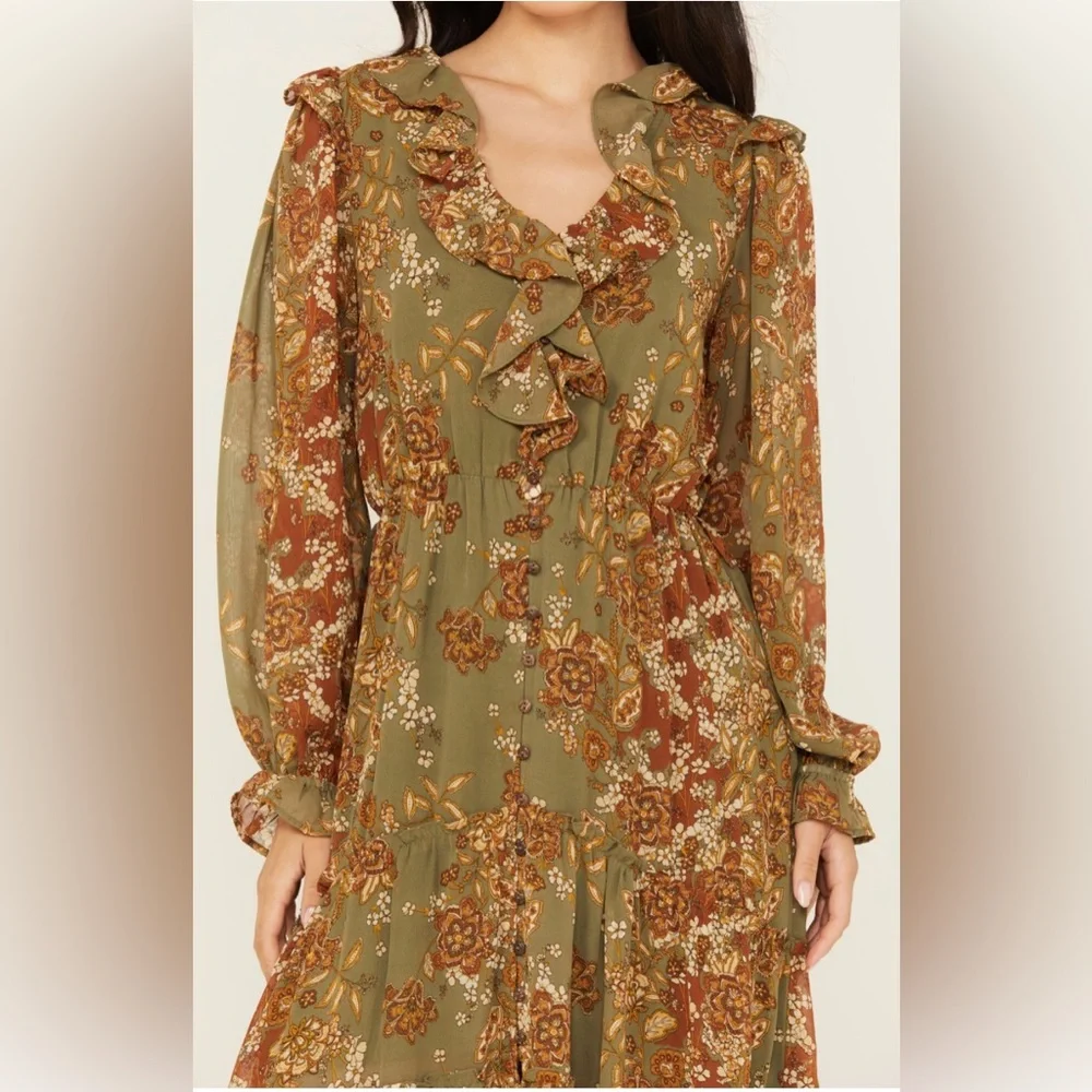 NWOT Miss Me Floral Long Sleeve Tier Dress size Small Boot Barn Exclusive - Picture 3 of 6